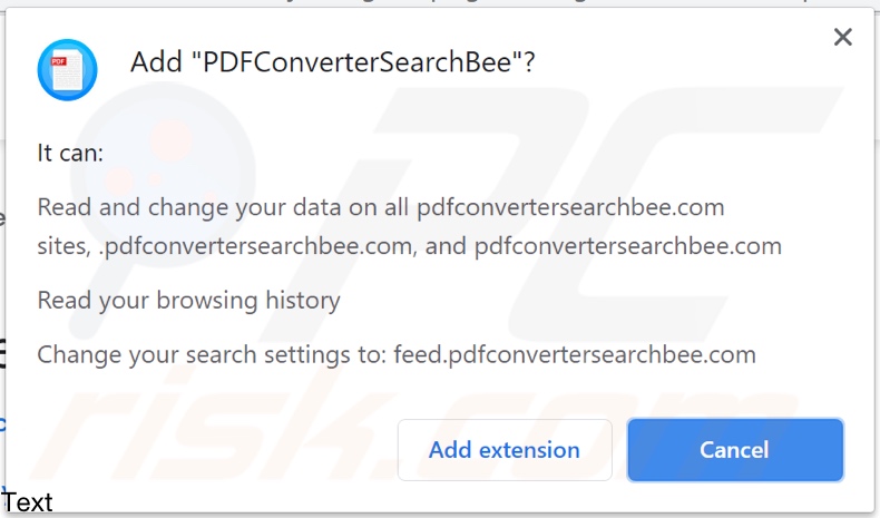 PDFConverterSearchBee browser hijacker asking for permissions