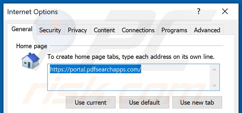 Removing pdfsearchapps.com from Internet Explorer homepage