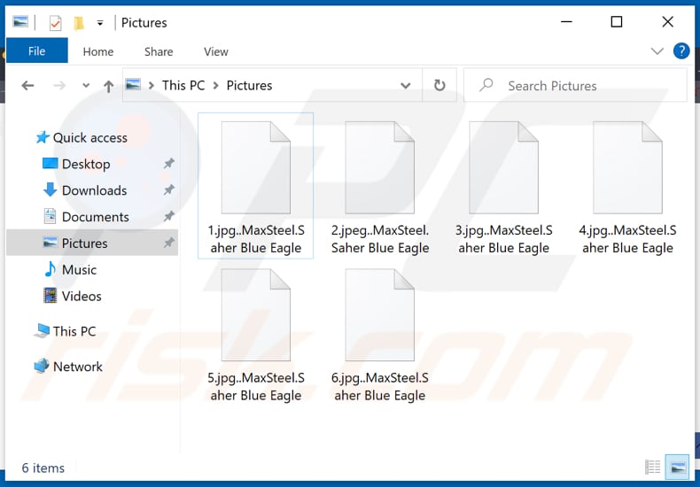 Files encrypted by Saher Blue Eagle ransomware (..MaxSteel.Saher Blue Eagle extension)