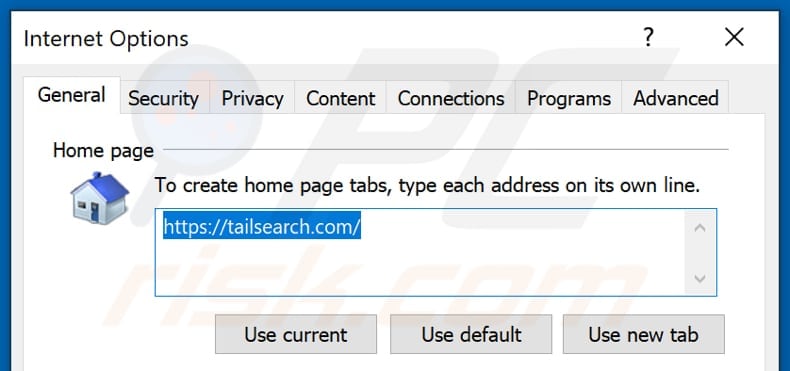 Removing tailsearch.com from Internet Explorer homepage