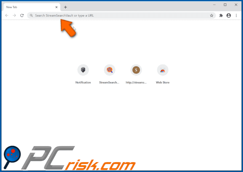 StreamSearchVault browser hijacker appearance GIF