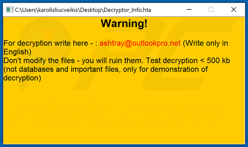 Text file delivered by Termit ransomware (Decryptor_Info.hta - 2020-12-17)