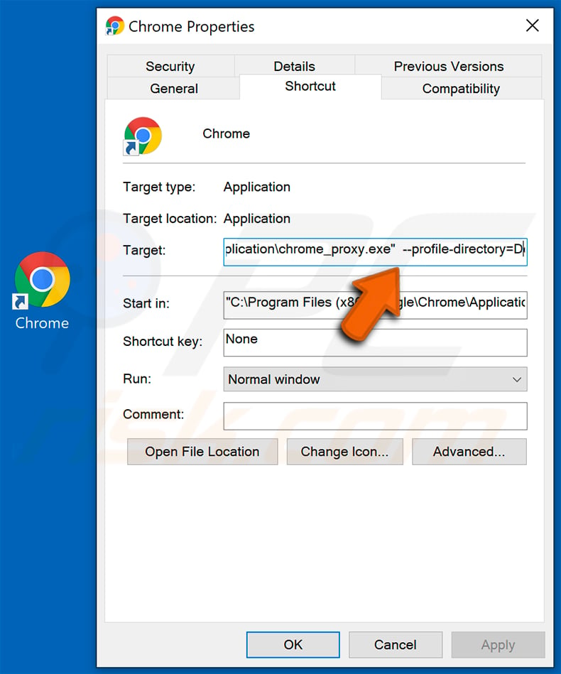 tutupdate29.com chrome shortcut with modified target