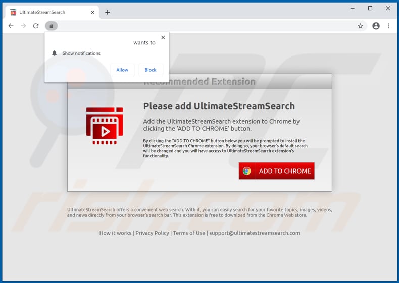 Website used to promote UltimateStreamSearch browser hijacker