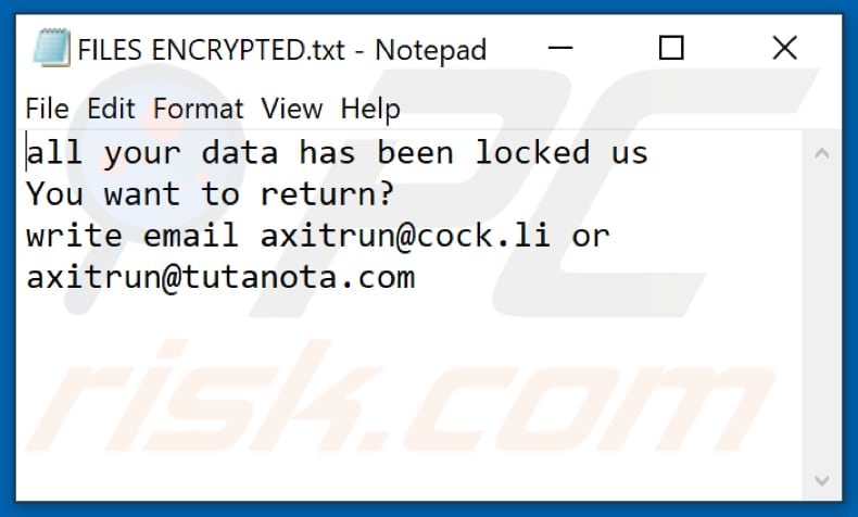 14x ransomware text file (FILES ENCRYPTED.txt)