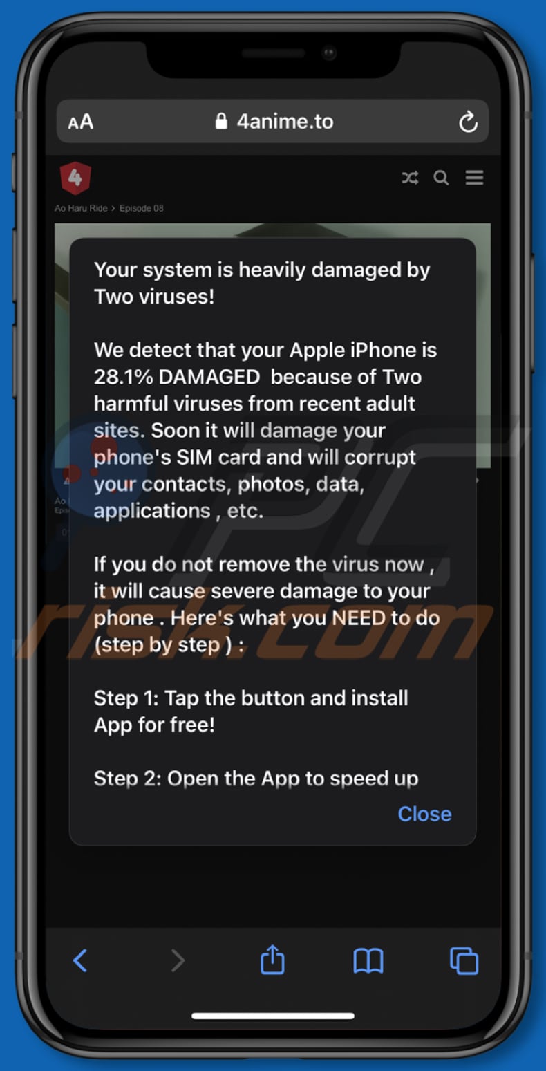 4anime.to ads fake virus alert pop-up