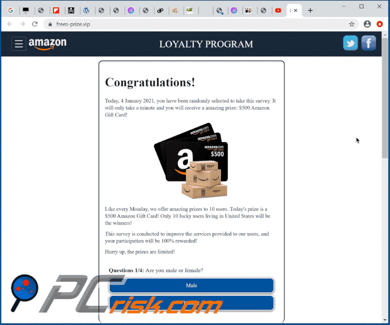 500 dollars amazon gift card pop-up scam appearance