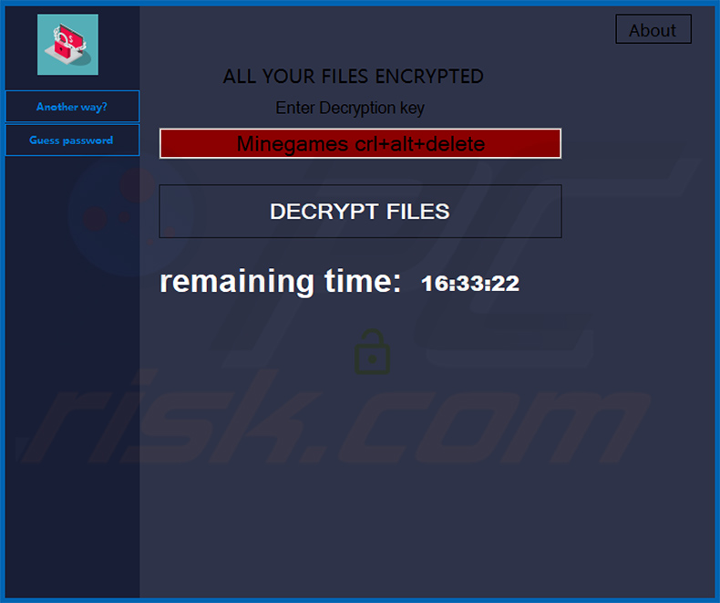 Ahmed Minegames ransomware (Minegames crl+alt+delete decryption key)