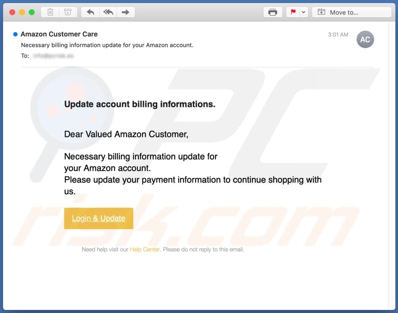 Amazon Customer Care email scam