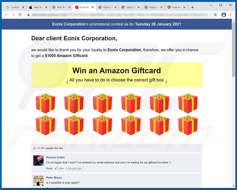 Amazon Gift Card pop-up scam (2021-01-26)