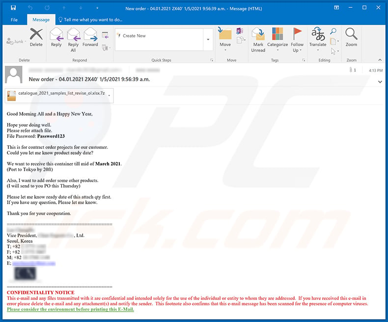 Spam email used to spread Ave Maria trojan (2021-01-11)