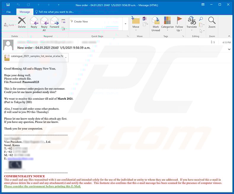Spam email used to spread Ave Maria trojan (2021-01-11)