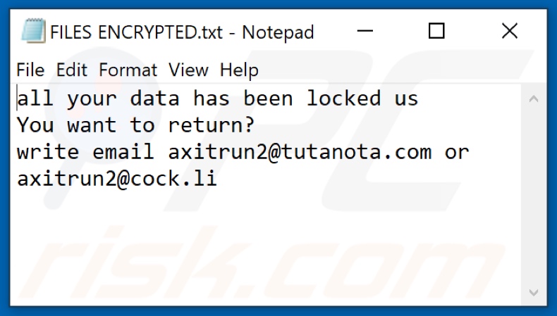 AXI ransomware text file (FILES ENCRYPTED.txt)