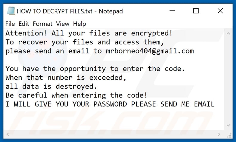 B0rn30L0ck3D ransomware text file (HOW TO DECRYPT FILES.txt)