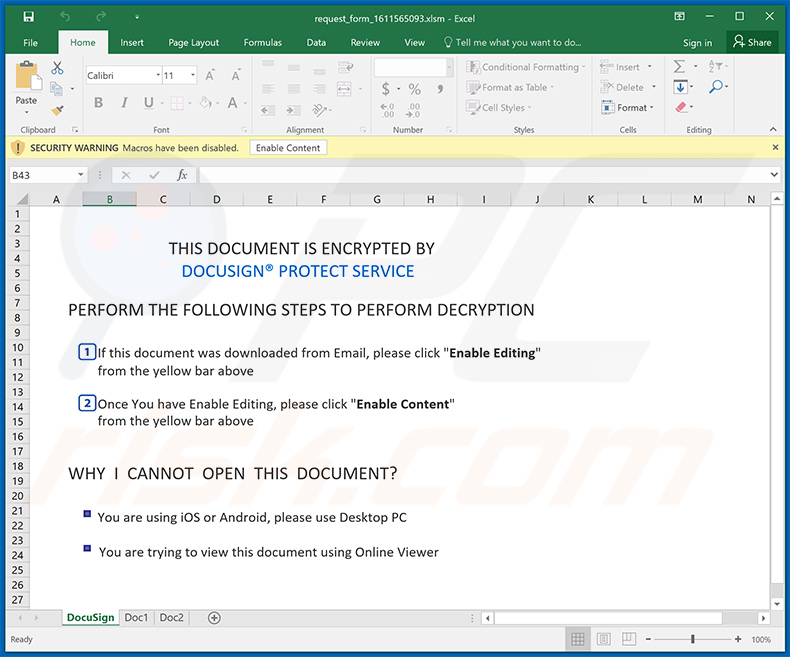 A malicious MS Excel document designed to inject BazarLoader backdoor