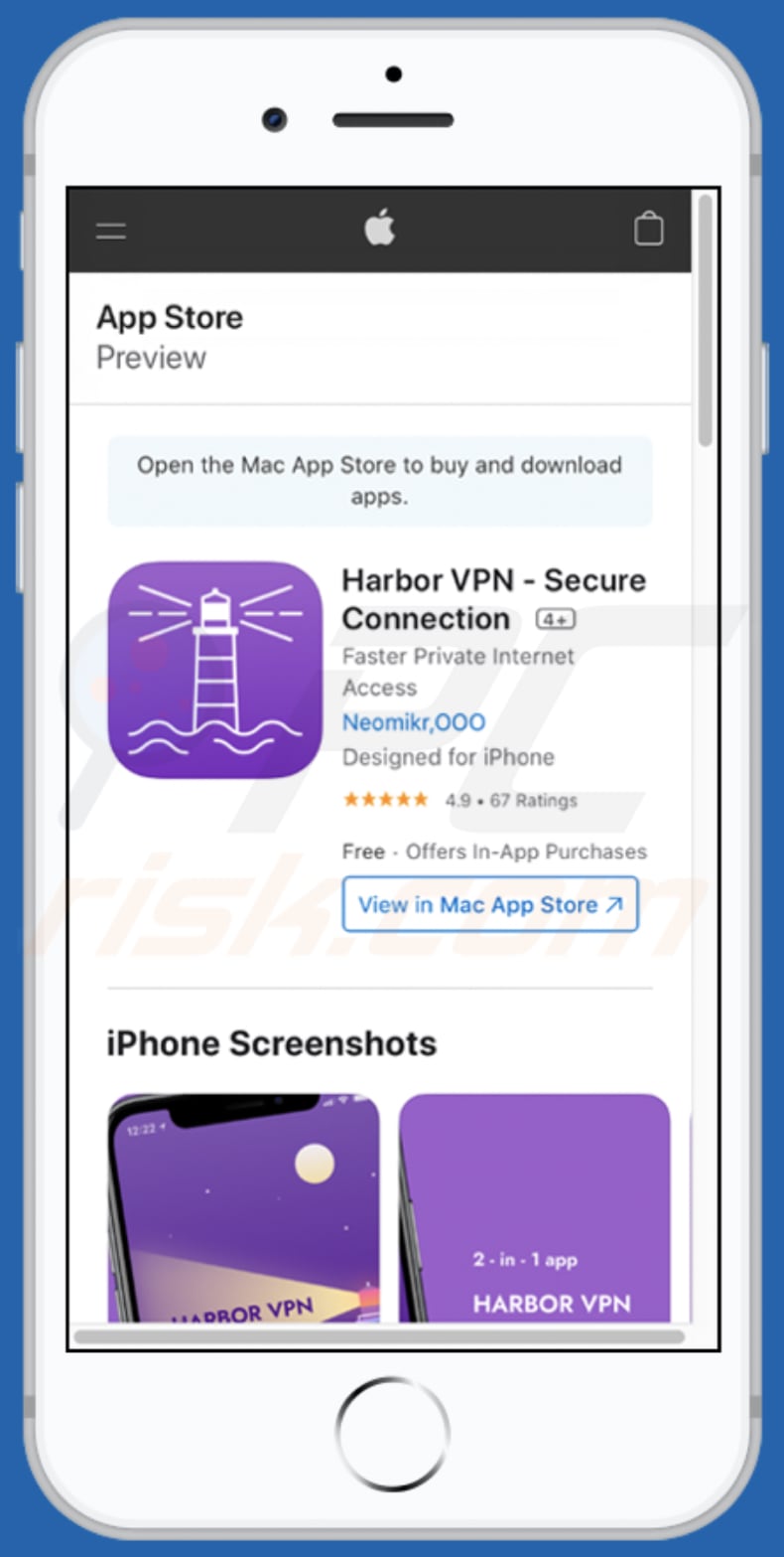 bestpeacheu.com pop-up scam promoted app called harbor vpn secure connection