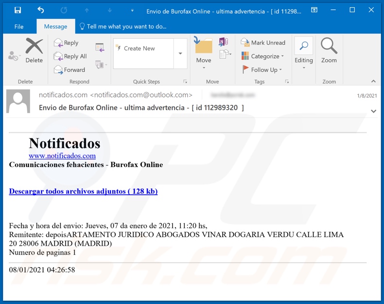 Burofax Online malware-spreading email spam campaign