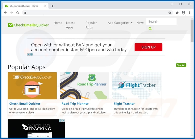 Website used to promote CheckEmailsQuicker adware