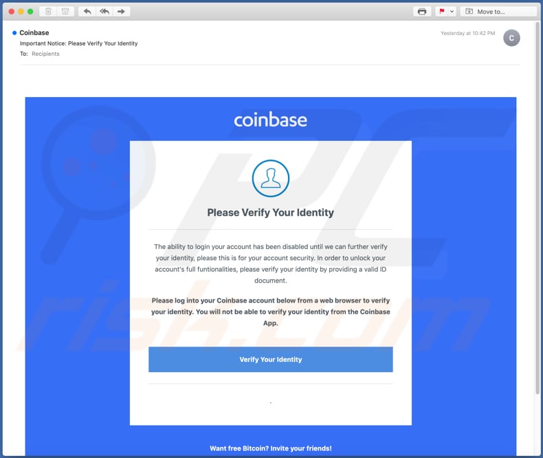 Coinbase email scam email spam campaign