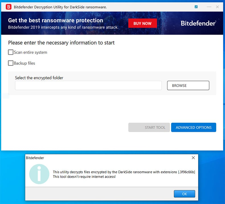 DarkSide ransomware decryption tool by Bitdefender