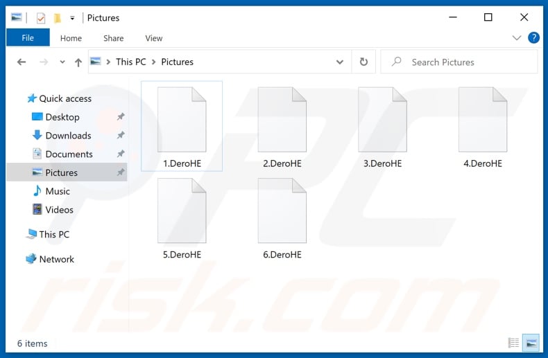Files encrypted by DeroHE ransomware (.DeroHE extension)