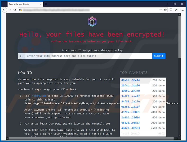 DeroHE ransomware Tor website