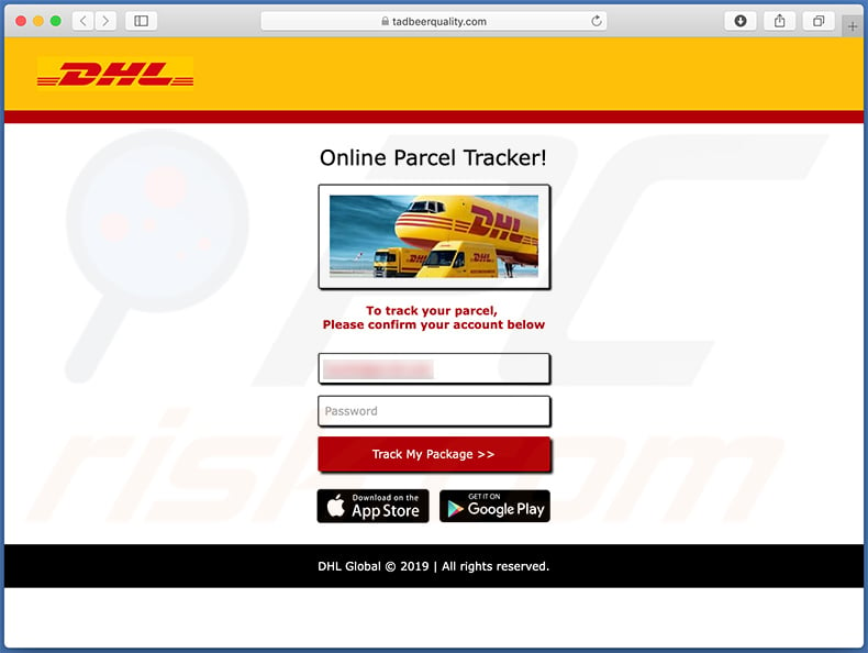 Phishing website promoted via DHL-themed spam email (2021-01-07)
