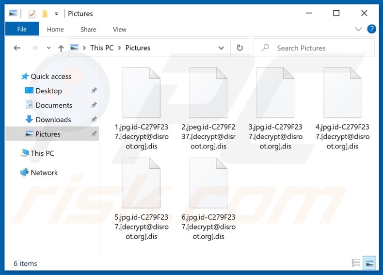 Files encrypted by Dis ransomware (.dis extension)