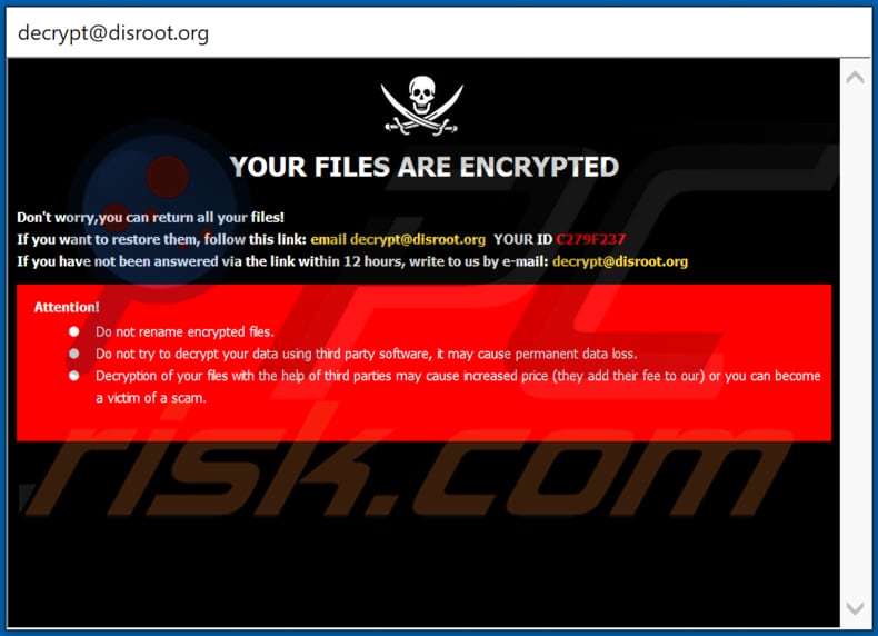 Dis ransomware ransom note (pop-up)