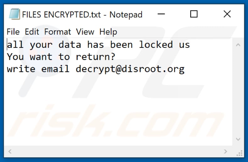 Dis ransomware text file (FILES ENCRYPTED.txt)