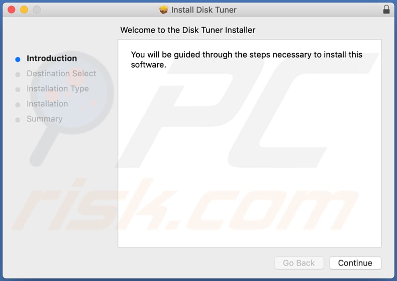 Installation setup of Disk Tuner PUA