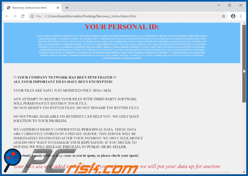 Divsouth ransomware ransom note (Recovery_Instructions.html) appearance GIF