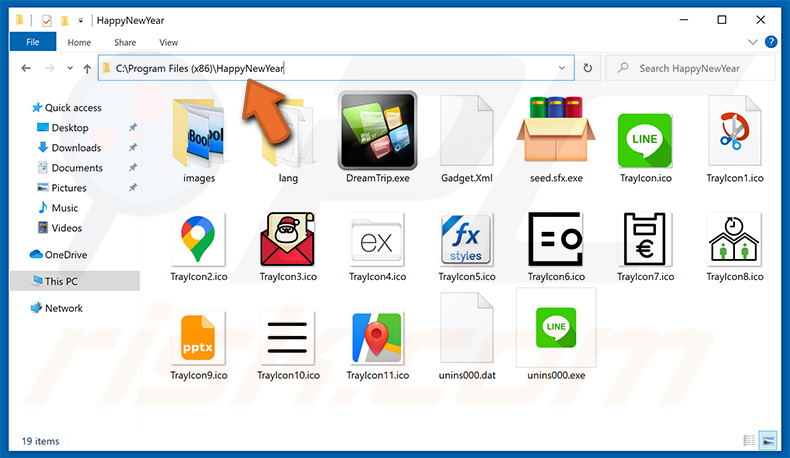 DreamTrip adware disguising as HappyNewYear app in Program Files folder