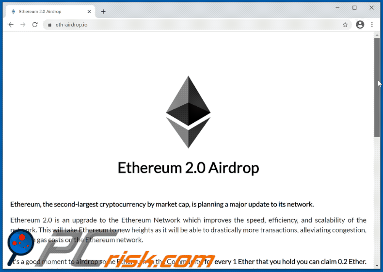 Ethereum Airdrop 2.0 cryptocurrency scam