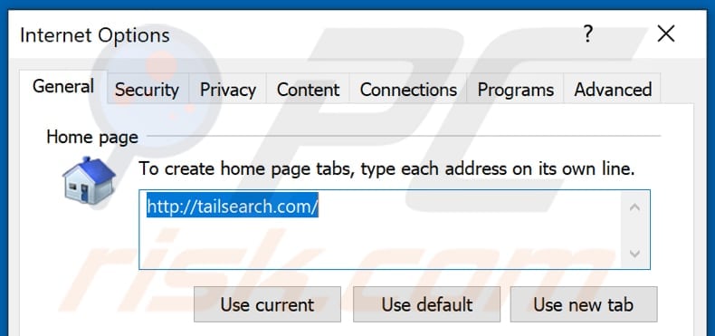 Removing tailsearch.com from Internet Explorer homepage