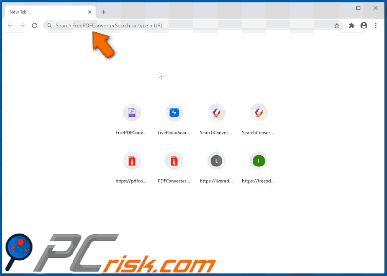 FreePDFConverterSearch browser hijacker appearance (GIF)