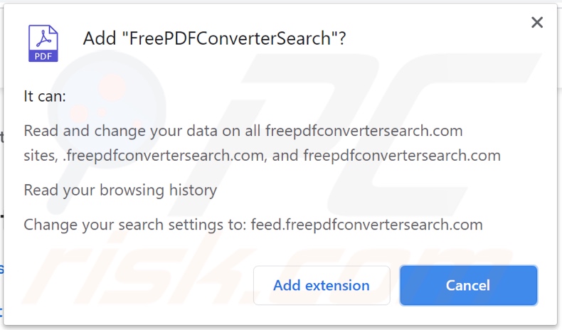 FreePDFConverterSearch browser hijacker asking for permissions