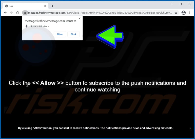 freshnewmessage[.]com pop-up redirects