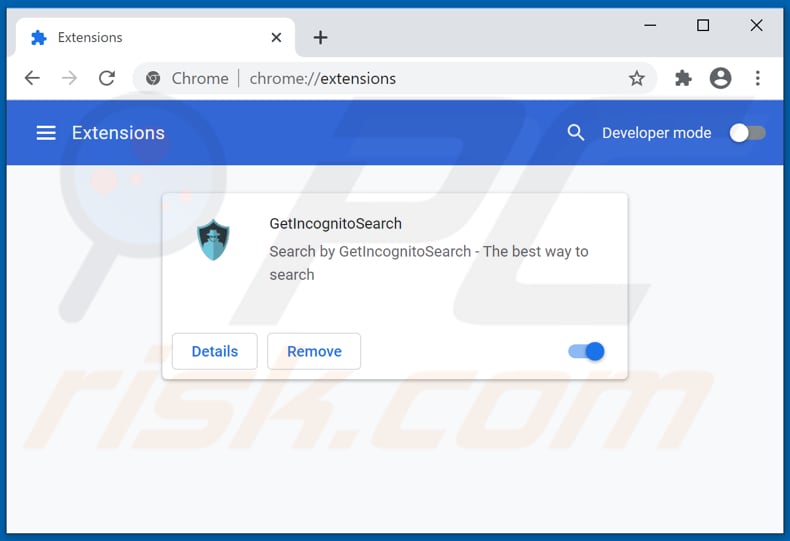 Removing getincognitosearch.com related Google Chrome extensions