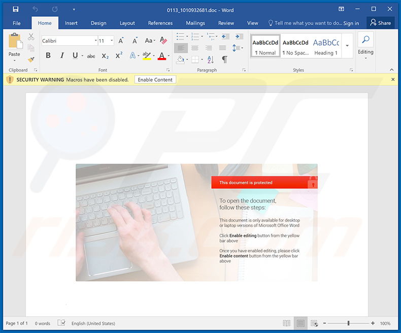 Hancitor malware-spreading MS Word document