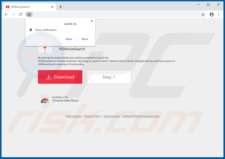website used to promote HDMovieSearch browser hijacker 2