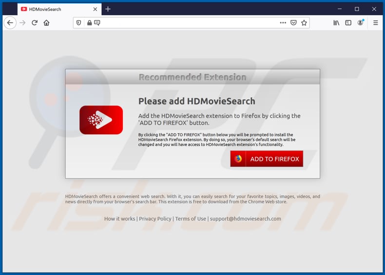 Website used to promote HDMovieSearch browser hijacker