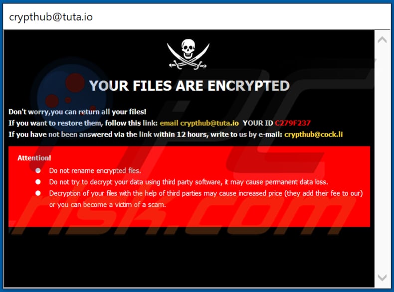 Hub decrypt instructions (pop-up window)