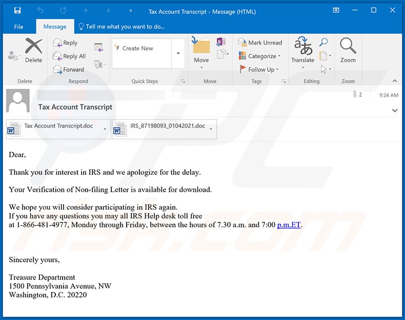 IRS-themed spam email spreading Emotet malware