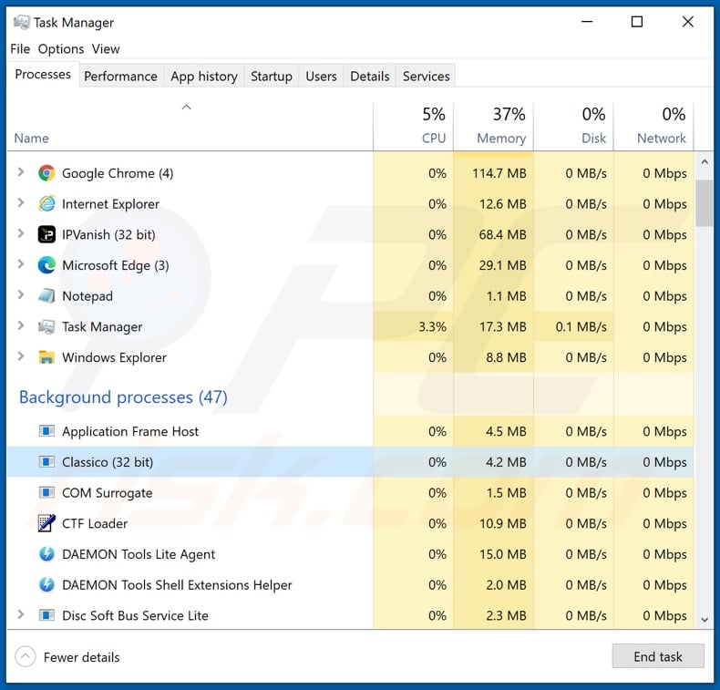 Judge ransomware process on Task Manager (Classico)