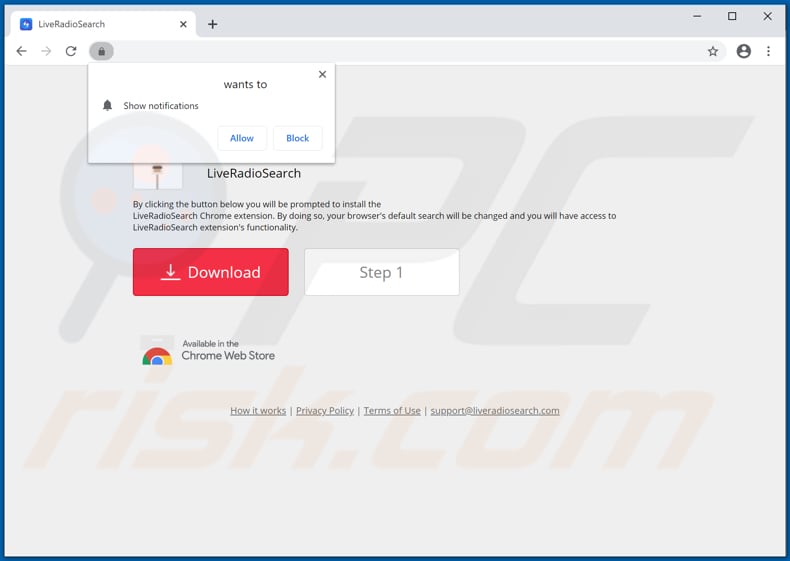 Website used to promote LiveRadioSearch browser hijacker