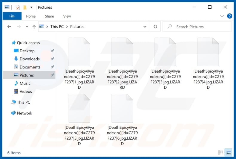 Files encrypted by LIZARD ransomware ([DeathSpicy@yandex.ru][id=victim's_ID]original_filename.LIZARD renaming pattern)