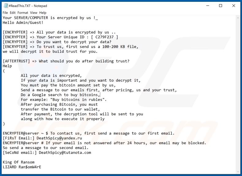 LIZARD ransomware text file (#ReadThis.TXT)