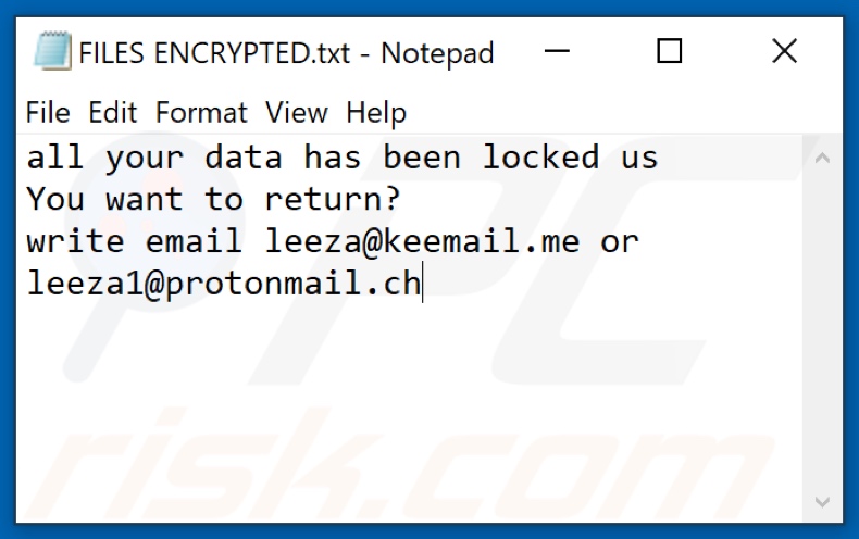 LTC ransomware text file (FILES ENCRYPTED.txt)
