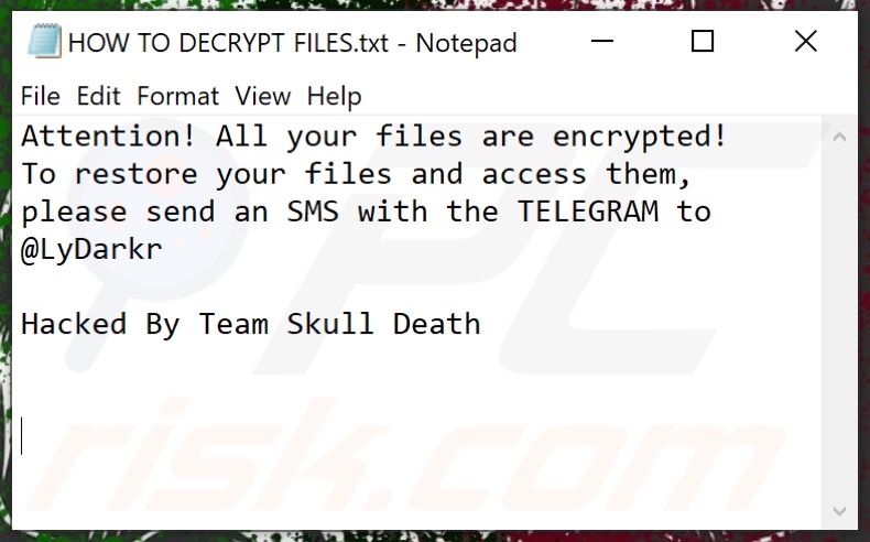 LyDark ransomware text file (HOW TO DECRYPT FILES.txt)
